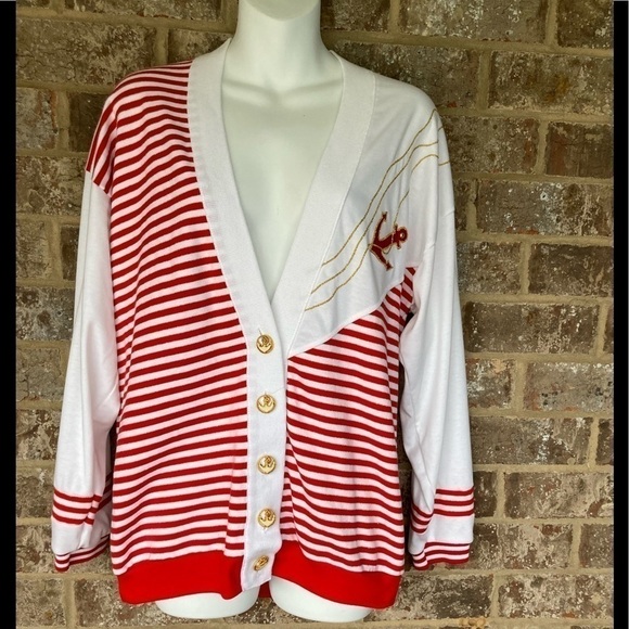 90’s Peter Popovitch Oversized Cardigan Sweater Nautical Medium - Picture 1 of 11